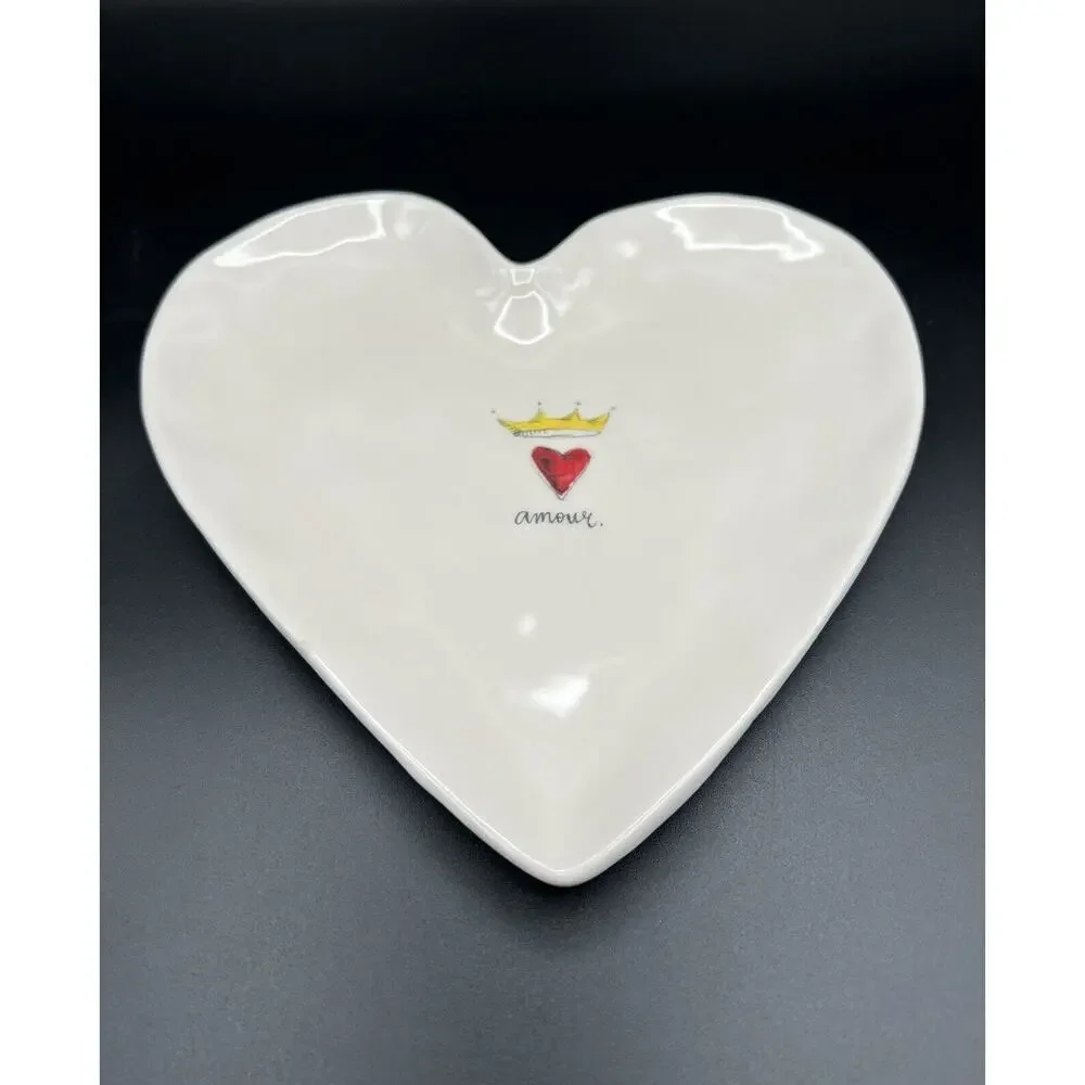Rae Dunn Love “Amour” Valentine’s Heart Plate Pottery Artisan Collection Big M